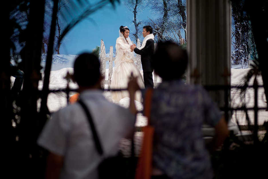 A couple is photographed at The Wedding of the Century in Guangzhou, China