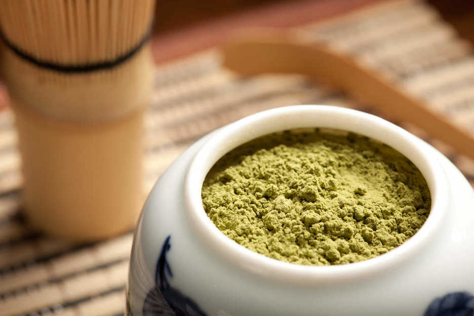 Japanese matcha, a powder made from finely ground green tea leaves.