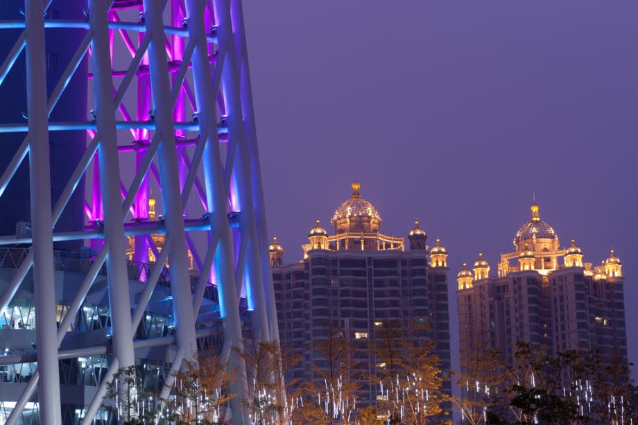 Lower part of the Canton Tower along with neighboring buildings