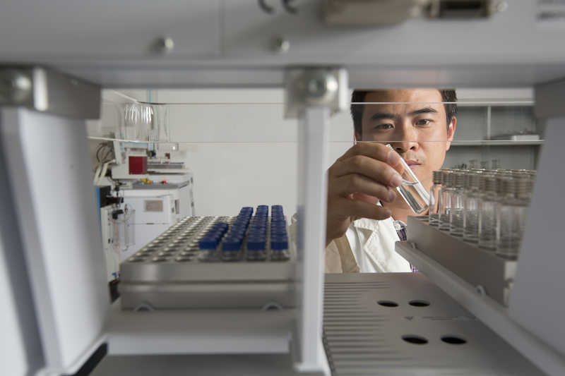 A technician works in the Zhuhai Water Group's water quality monitoring facility