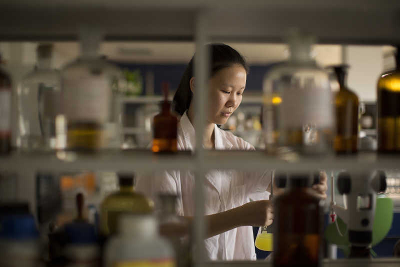 A technician works in the Zhuhai Water Group's water quality monitoring facility in Zhuhai, Guangdong Province, China.