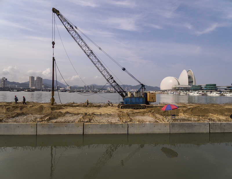 Construction work near the Zhuhai Opera House in Xiangzhou, Zhuhai.