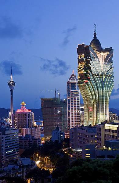 Grand Lisboa, Macau Tower, Bank of China building in Macau, China.