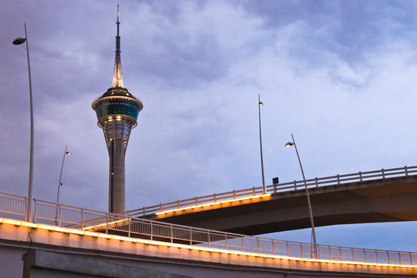 The Macau Tower and a section of the Sai Van Bridge in Macau SAR, China