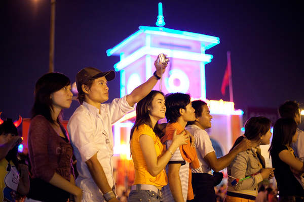 Tet festivities in Saigon, near Ben Thanh Market in Ho Chi Minh City, Vietnam