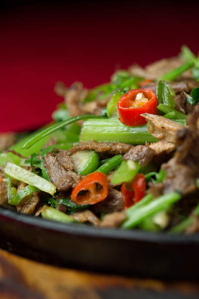 Fake beef is served at a Vegetarian restaurant near the Kaifu Temple