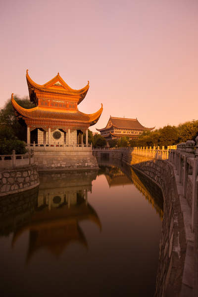 The Kaifu Temple is seen at dusk