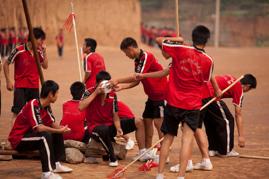 Kung fu students training at Shaolin Si in Dengfeng, Henan province, China