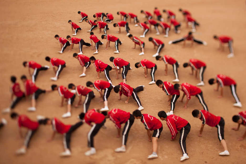 Kung fu students training at Shaolin Si in Dengfeng, Henan province, China