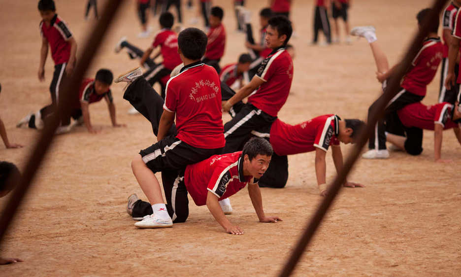 Kung fu students training at Shaolin Si in Dengfeng, Henan province, China