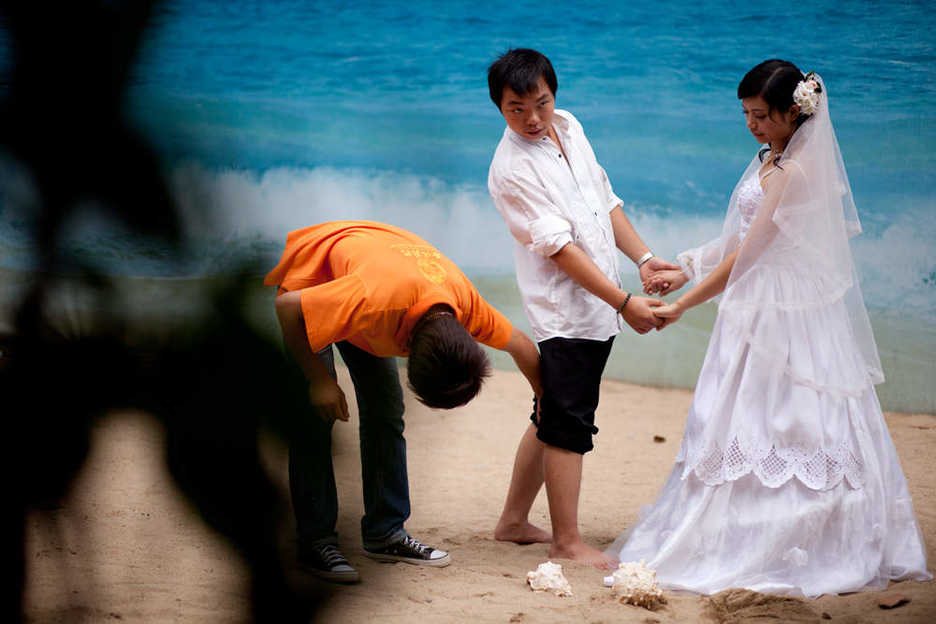 A couple is photographed at The Wedding of the Century in Guangzhou, China