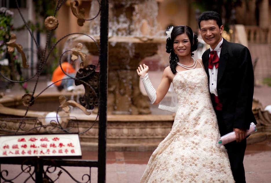 A couple is photographed at The Wedding of the Century in Guangzhou, China
