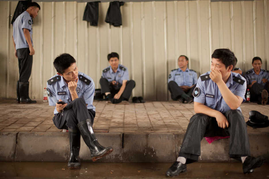 Part of the massive security team assembled for the Guangzhou dragon boat races