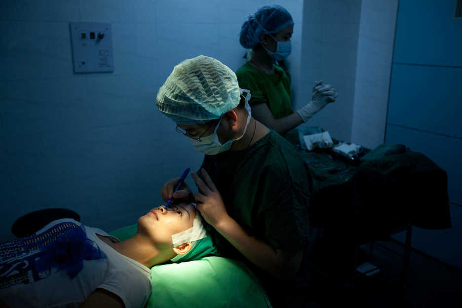 A plastic surgery patient is prepared for operation in Shenzhen, Guangdong China