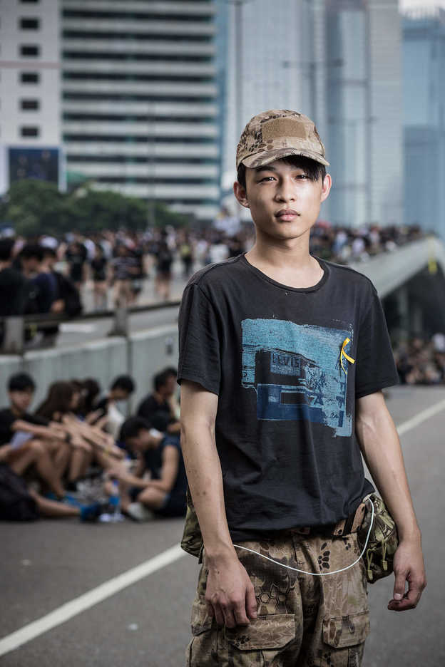 Pro-democracy protester poses in Central, Hong Kong