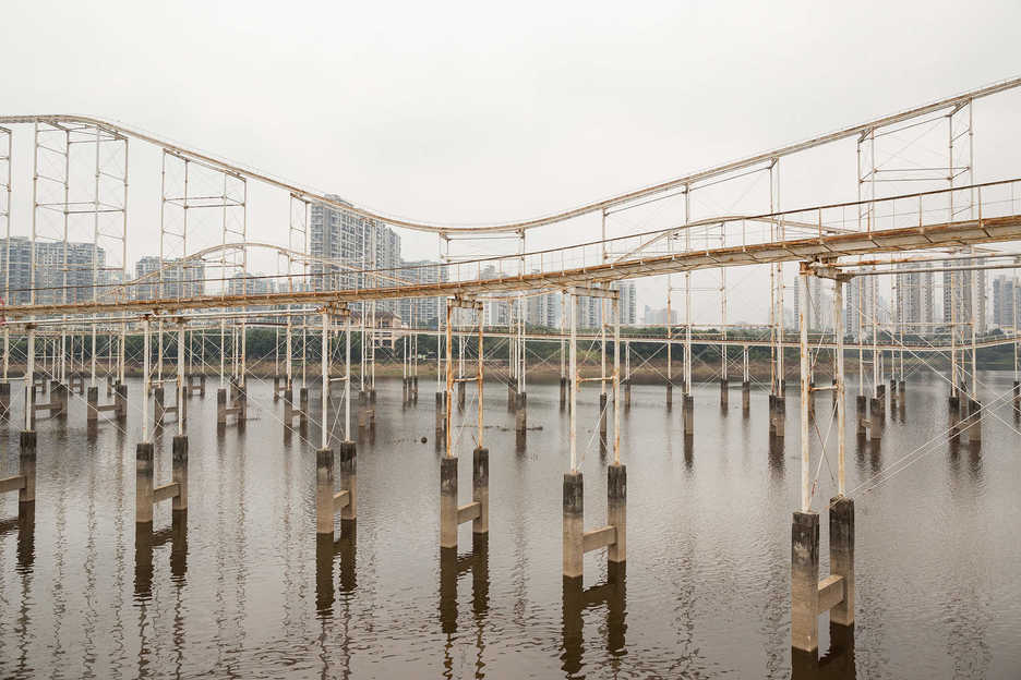 A roller coaster rusts in Honey Lake in Futian, Shenzhen