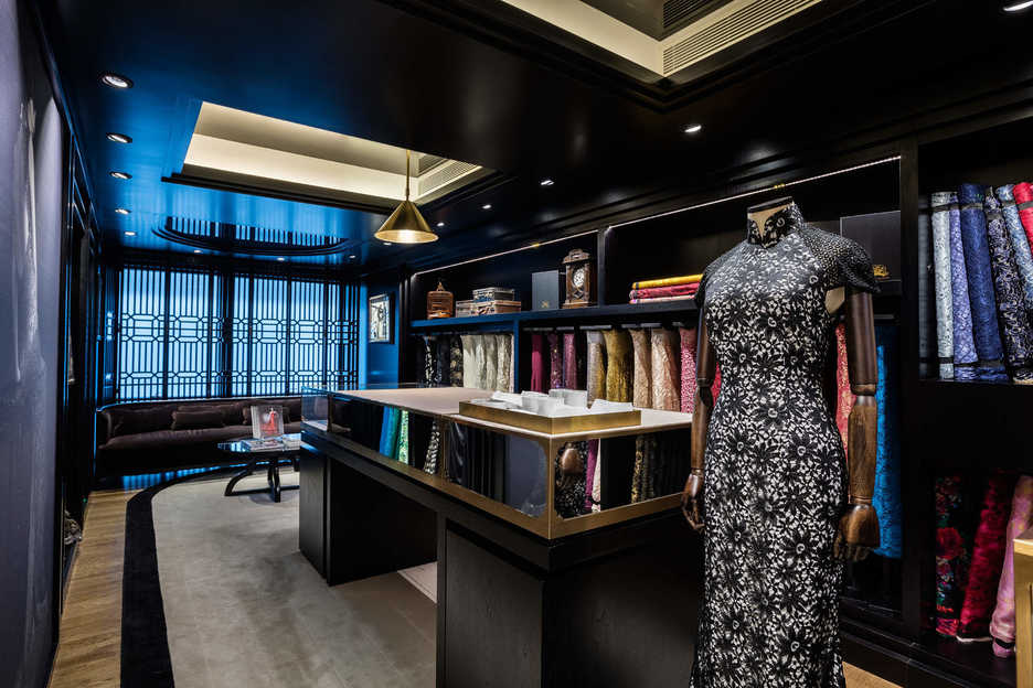 Dresses are displayed at the Shanghai Tang showroom in Central, Hong Kong