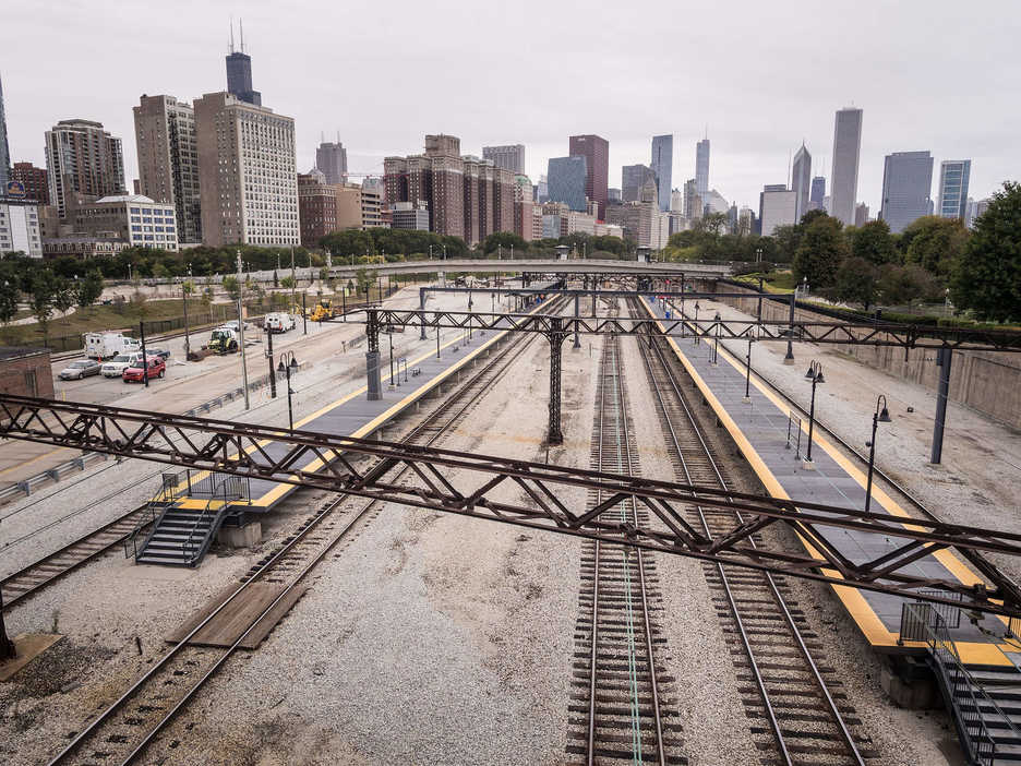 Train tracks in downtown Chicago