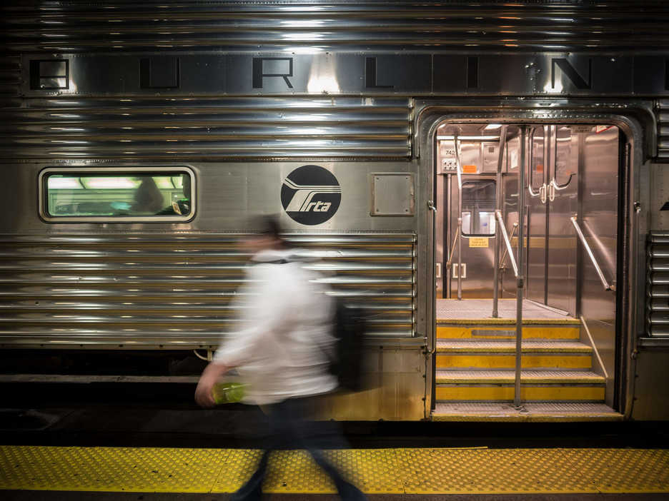 Jonathan Castillo walks to a commuter train car in Chicago