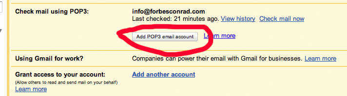 Gmail POP3 email settings
