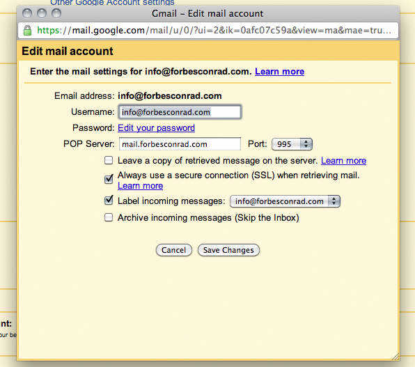 Gmail POP3 email account settings