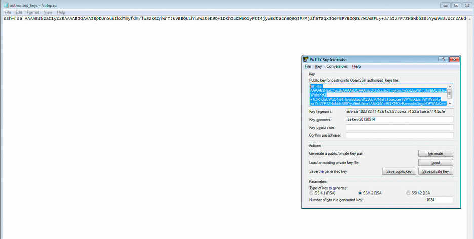 PuTTY save public key in notepad