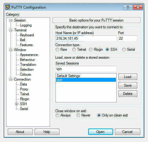 Save settings in PuTTY