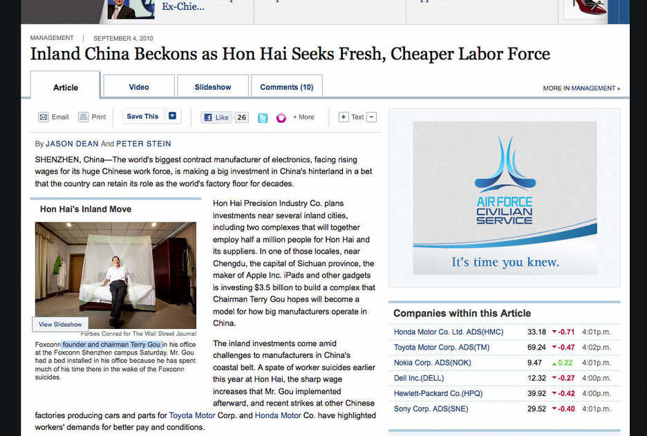 Wall Street Journal article on Terry Gou and Foxconn / Hon Hai