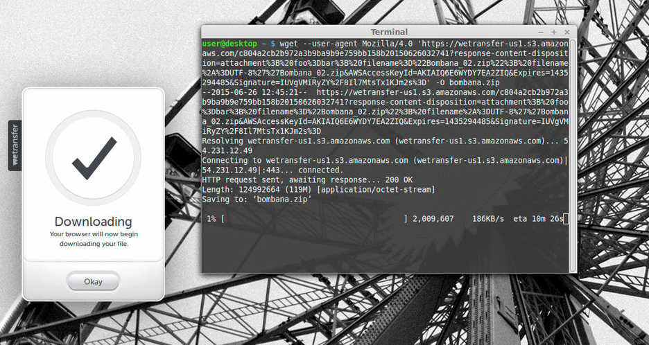 Download from WeTransfer using wget