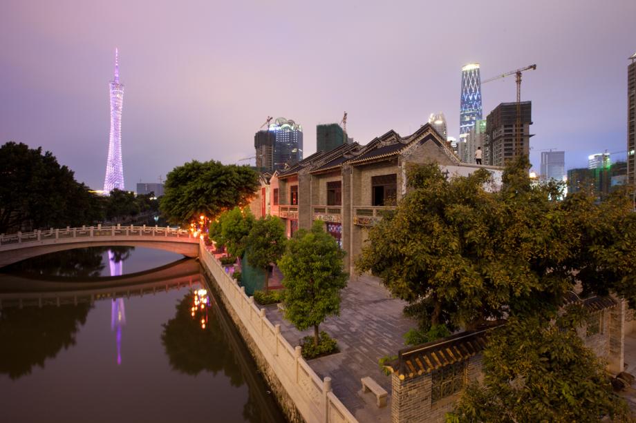 The Canton Tower and new-old residential buildings in Guangzhou's CBD